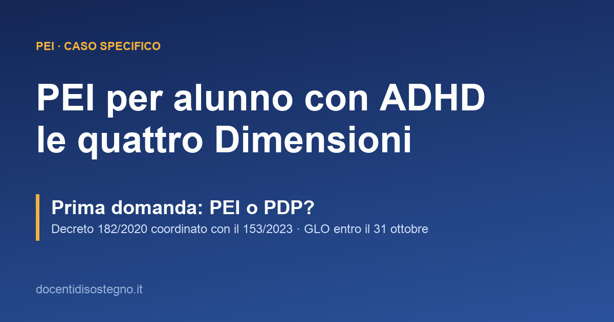 Copertina sul PEI per alunno con ADHD e la compilazione delle quattro Dimensioni del modello nazionale