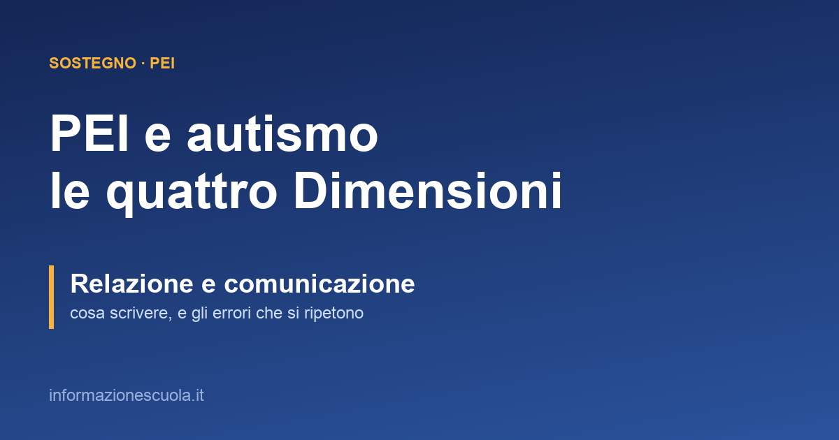 PEI per alunno con disturbo dello spettro autistico, le quattro Dimensioni del modello nazionale