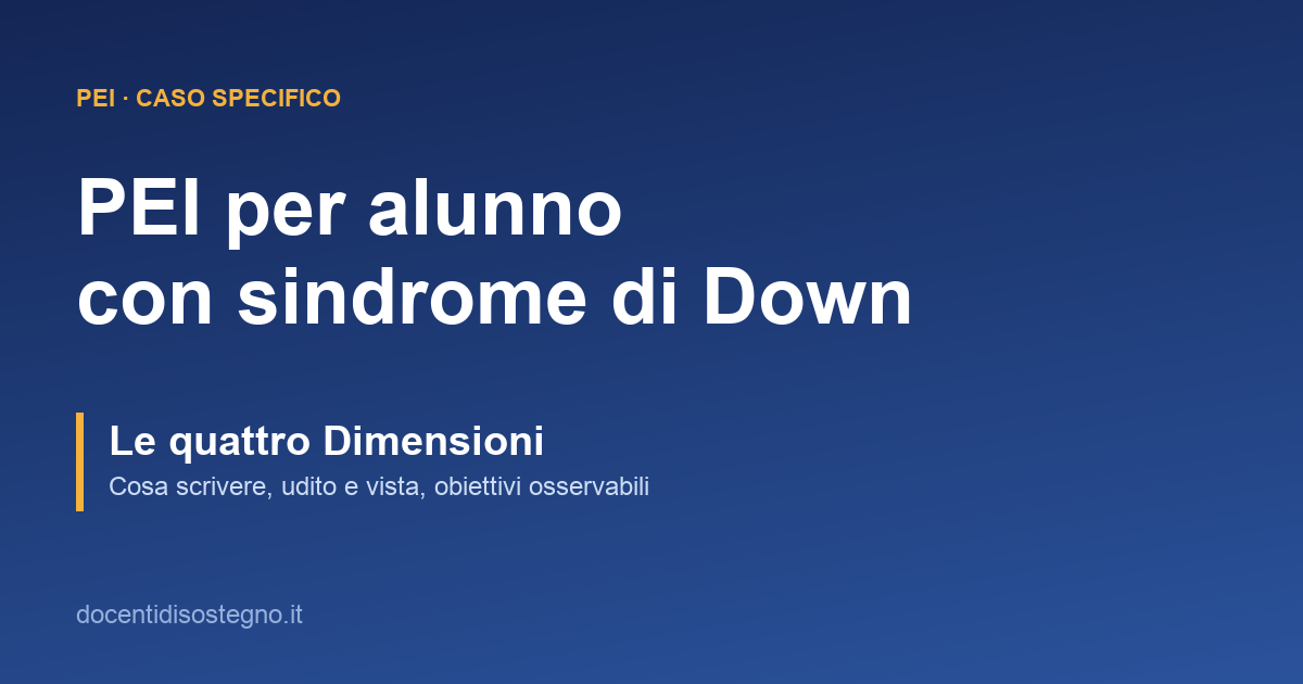 Copertina della guida al PEI per alunno con sindrome di Down compilato sulle quattro Dimensioni