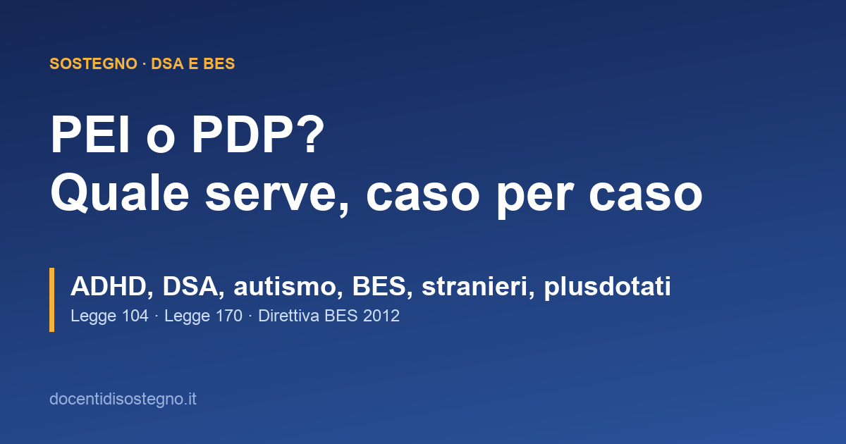 Copertina sulla differenza tra PEI e PDP con i casi di ADHD, DSA, autismo e BES