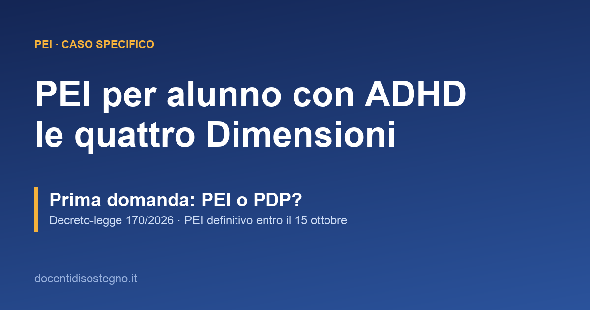 Copertina del PEI per alunno con ADHD sulle quattro Dimensioni, con la scadenza del 15 ottobre del decreto-legge 170