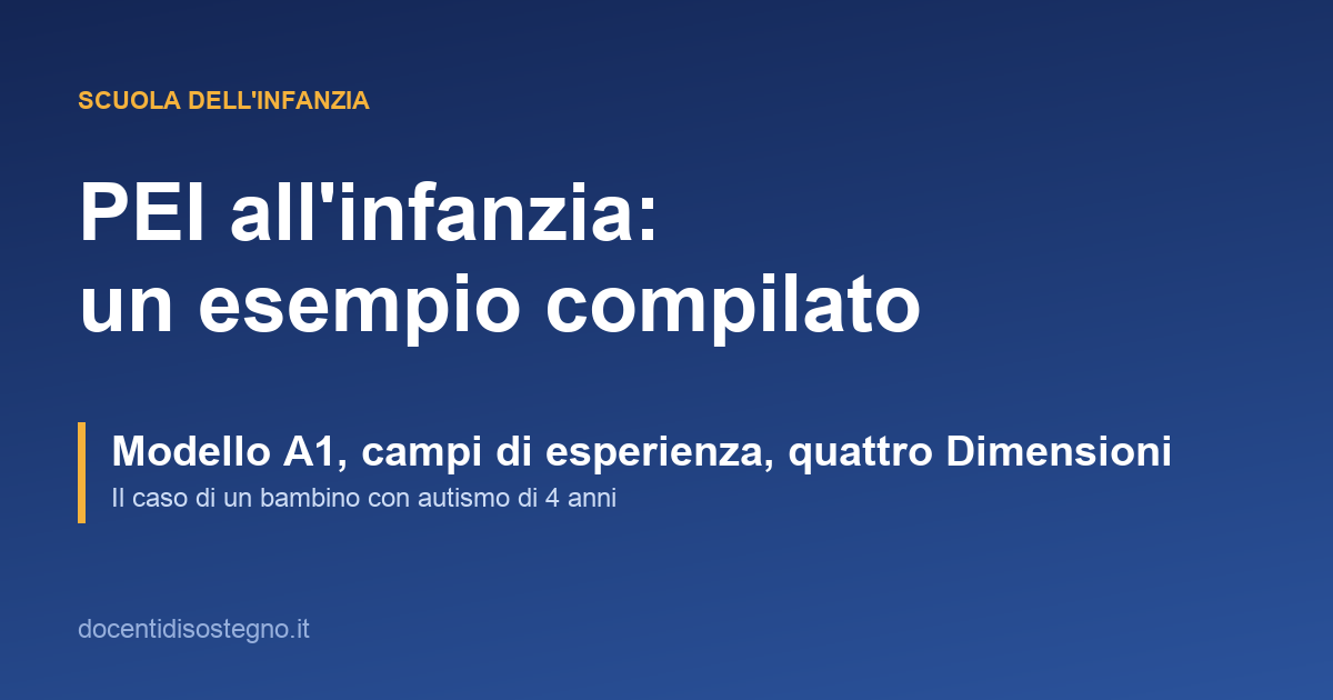 Esempio di PEI per la scuola dell'infanzia compilato sulle quattro Dimensioni per un bambino con autismo
