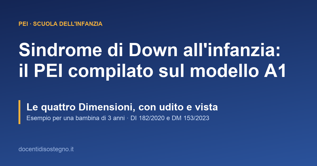 Copertina dell'esempio di PEI per una bambina con sindrome di Down alla scuola dell'infanzia, sul modello A1
