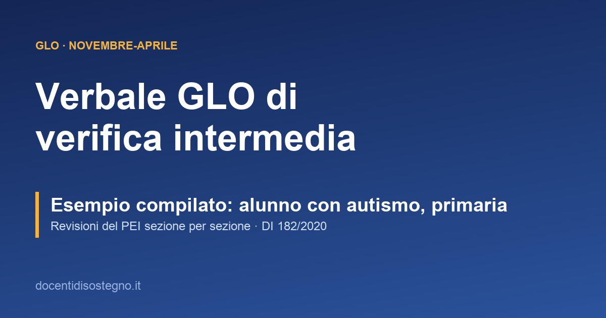 Copertina sul verbale del GLO di verifica intermedia del PEI con esempio compilato per un alunno con autismo